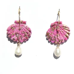 Tomfoolery Pink Shell Hoop Earrings Clearance