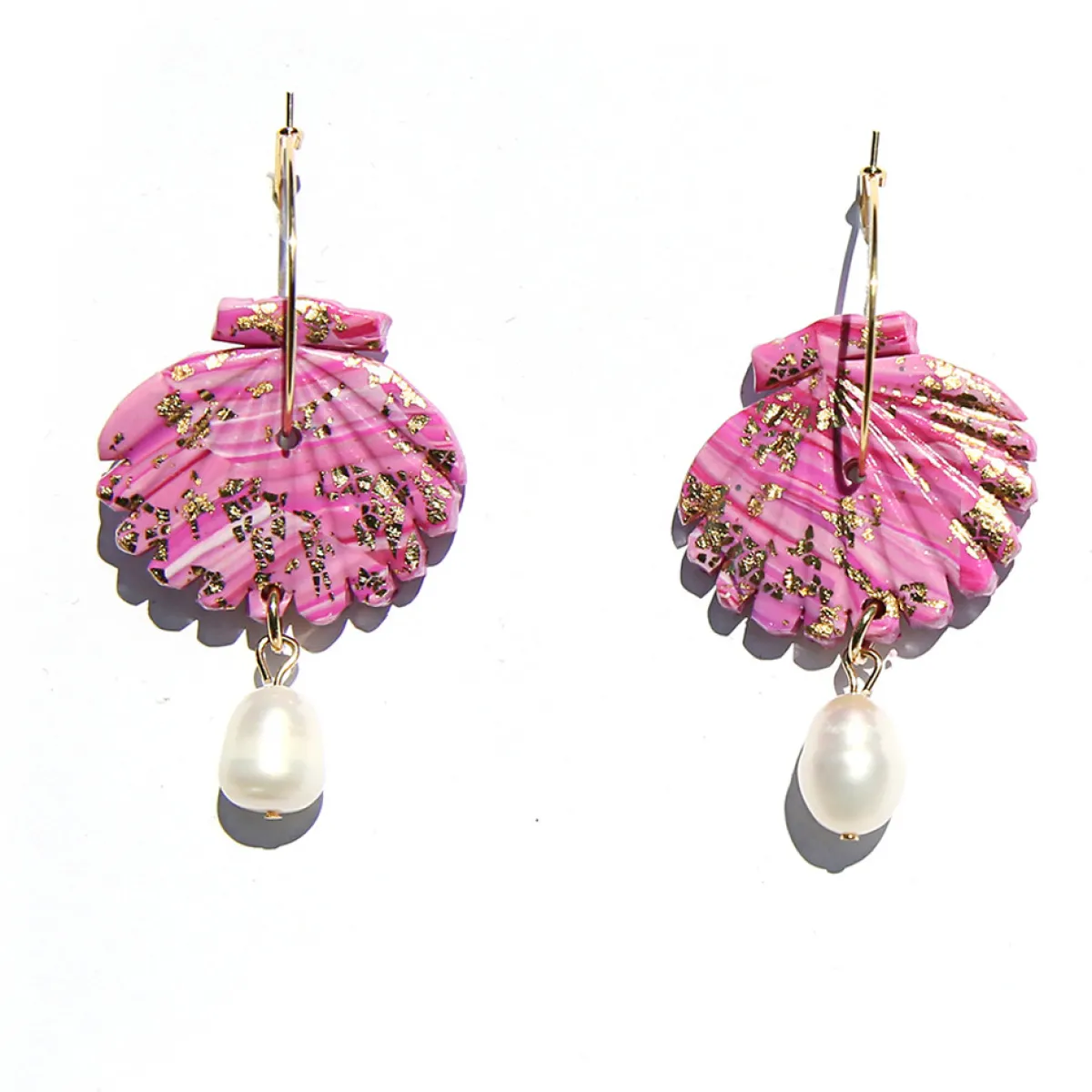 Tomfoolery Pink Shell Hoop Earrings Clearance