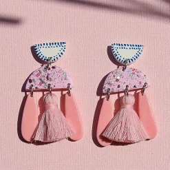 Tomfoolery Pink Tassle Drop Earrings Fashion