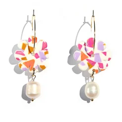 Tomfoolery Pink Terrazzo Flower Hoop Earrings Best