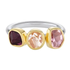 Tomfoolery Pink Tourmaline & Morganite Three Stone Rounded Band Ring Hot