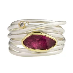 Tomfoolery Pink Tourmaline & Silver Wide Wrap Ring Outlet