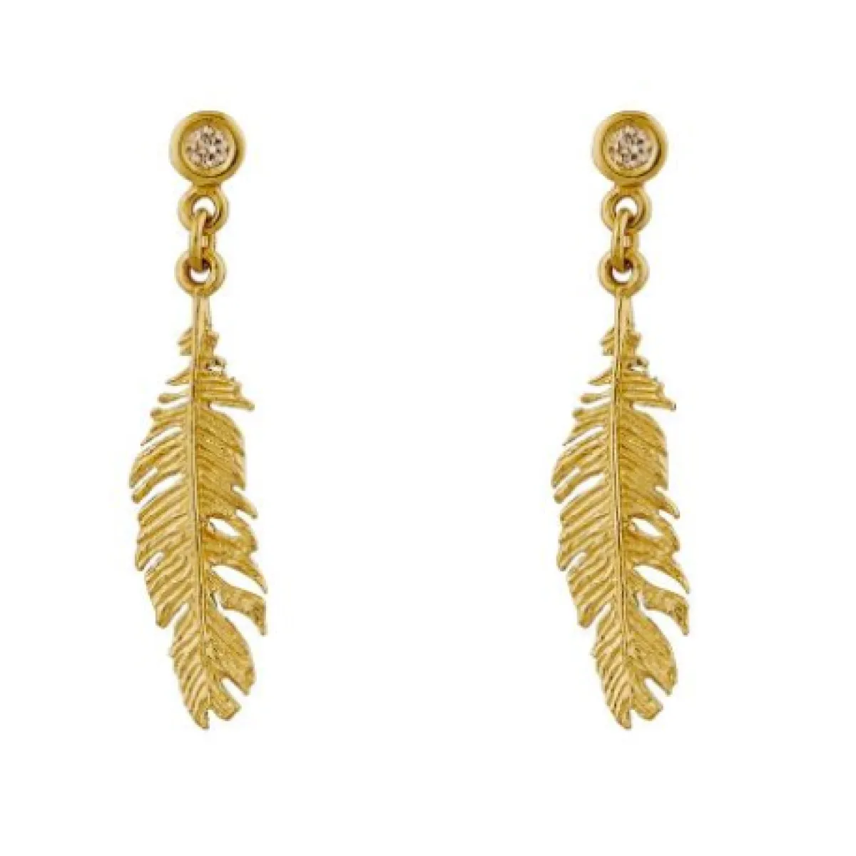 Tomfoolery Plume & Champagne Diamond Drop Earrings New