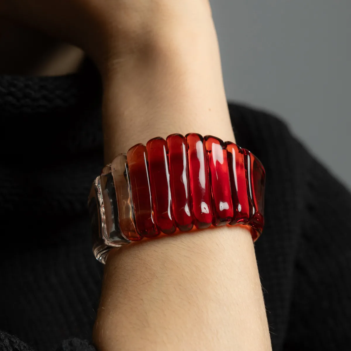 Tomfoolery Pomegranate Red Wide Ribbed Glass Cuff Hot