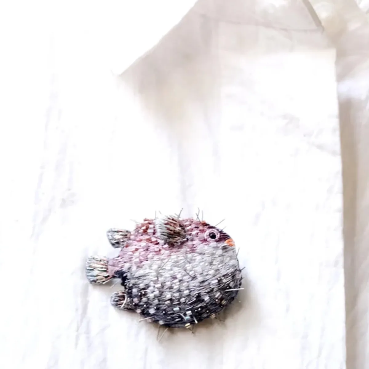 Tomfoolery Puffer Fish Beaded Sequin Brooch Discount