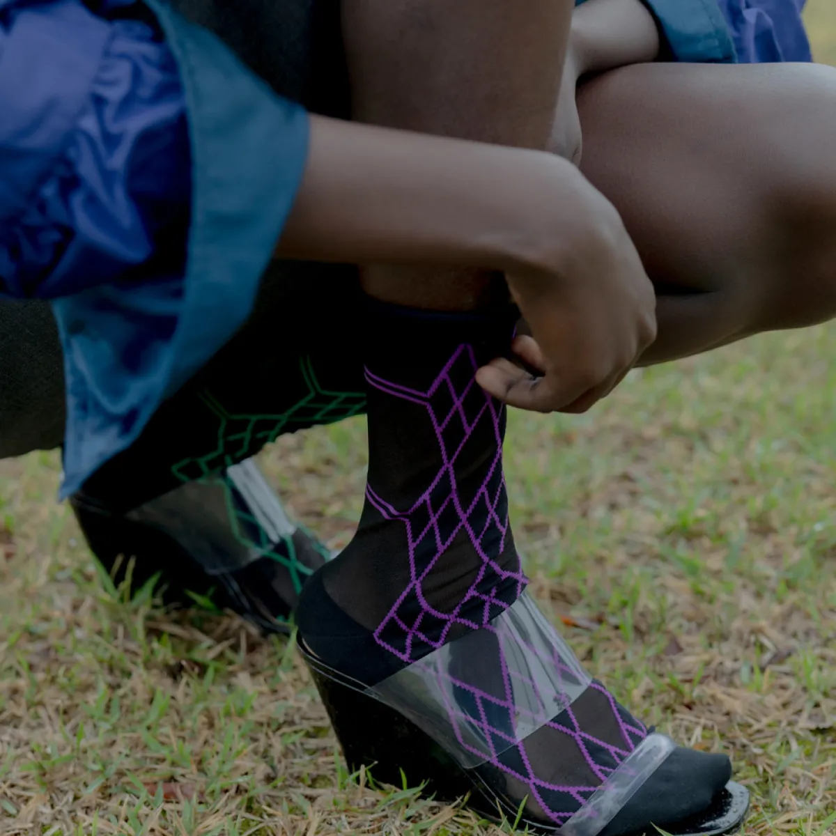Tomfoolery Purple & Green Rim Argyle Tulle Socks Best
