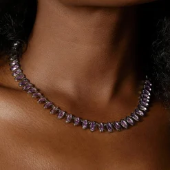 Tomfoolery Purple Amethyst Oval Link Rivière Necklace Fashion