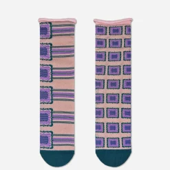 Tomfoolery Purple Check Glow Epoque Tulle Socks New