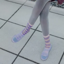 Tomfoolery Purple Check Glow Epoque Tulle Socks New