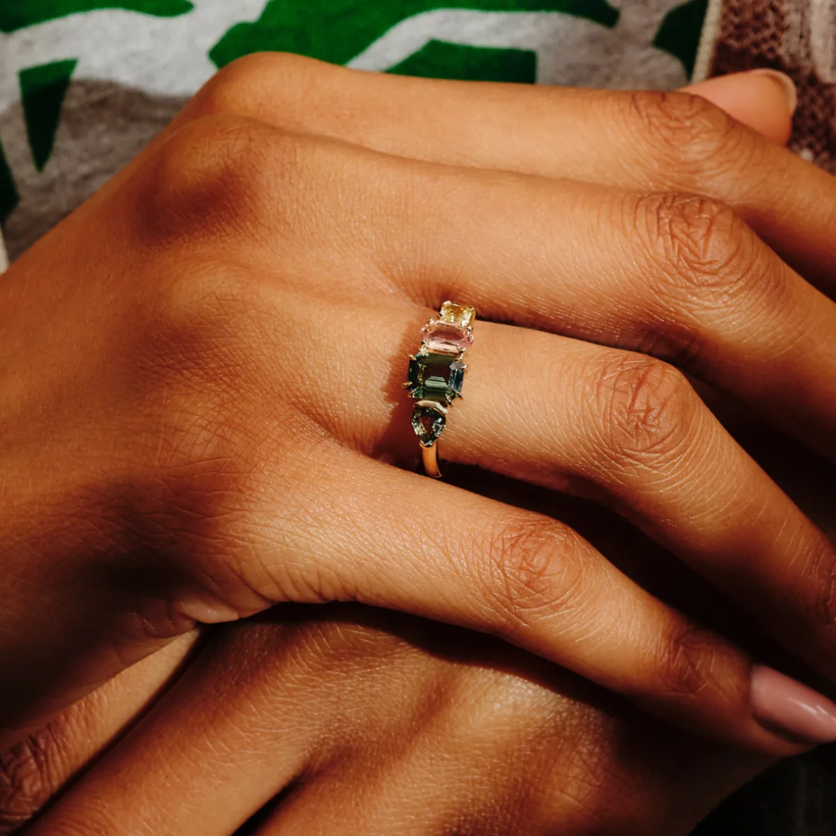 Tomfoolery QUAD Green Autumnal Sapphire Ring New