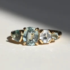 Tomfoolery QUAD Teal Green Four Stone Sapphire Ring Best