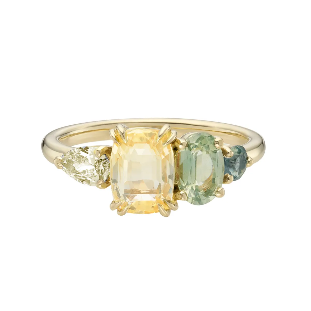 Tomfoolery QUAD Yellow & Green Sapphire Four Stone Ring Outlet