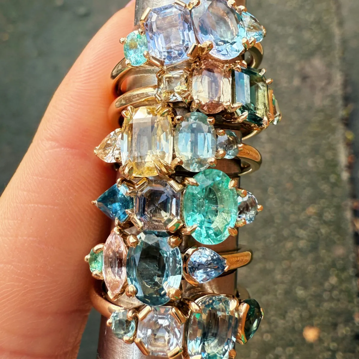 Tomfoolery QUAD Yellow & Green Sapphire Four Stone Ring Outlet