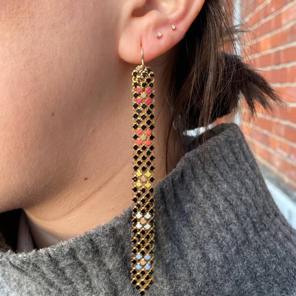 Tomfoolery Rainbow Flower Long Mesh Drop Earrings Clearance