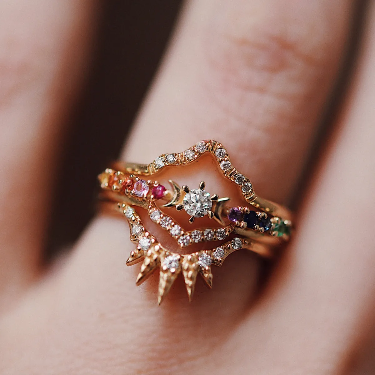 Tomfoolery Rainbow Gemstone & Diamond Stardust Ring Sale