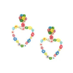 Tomfoolery Rainbow Heart Daisy Drop Earrings Fashion