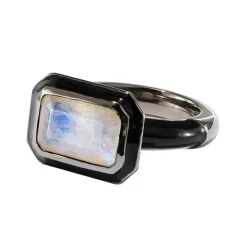 Tomfoolery Rainbow Moonstone & Enamel East-West Deco Statement Ring Clearance