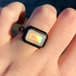 Tomfoolery Rainbow Moonstone & Enamel East-West Deco Statement Ring Clearance