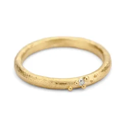 Tomfoolery Raw Gold Textured Wedding Band with Diamond Fashion