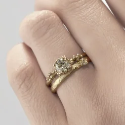 Tomfoolery Raw Gold Textured Wedding Band with Diamond Fashion