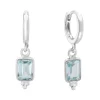Tomfoolery Rectangular Triple Bead Blue Topaz Hoop Earrings New