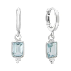 Tomfoolery Rectangular Triple Bead Blue Topaz Hoop Earrings New