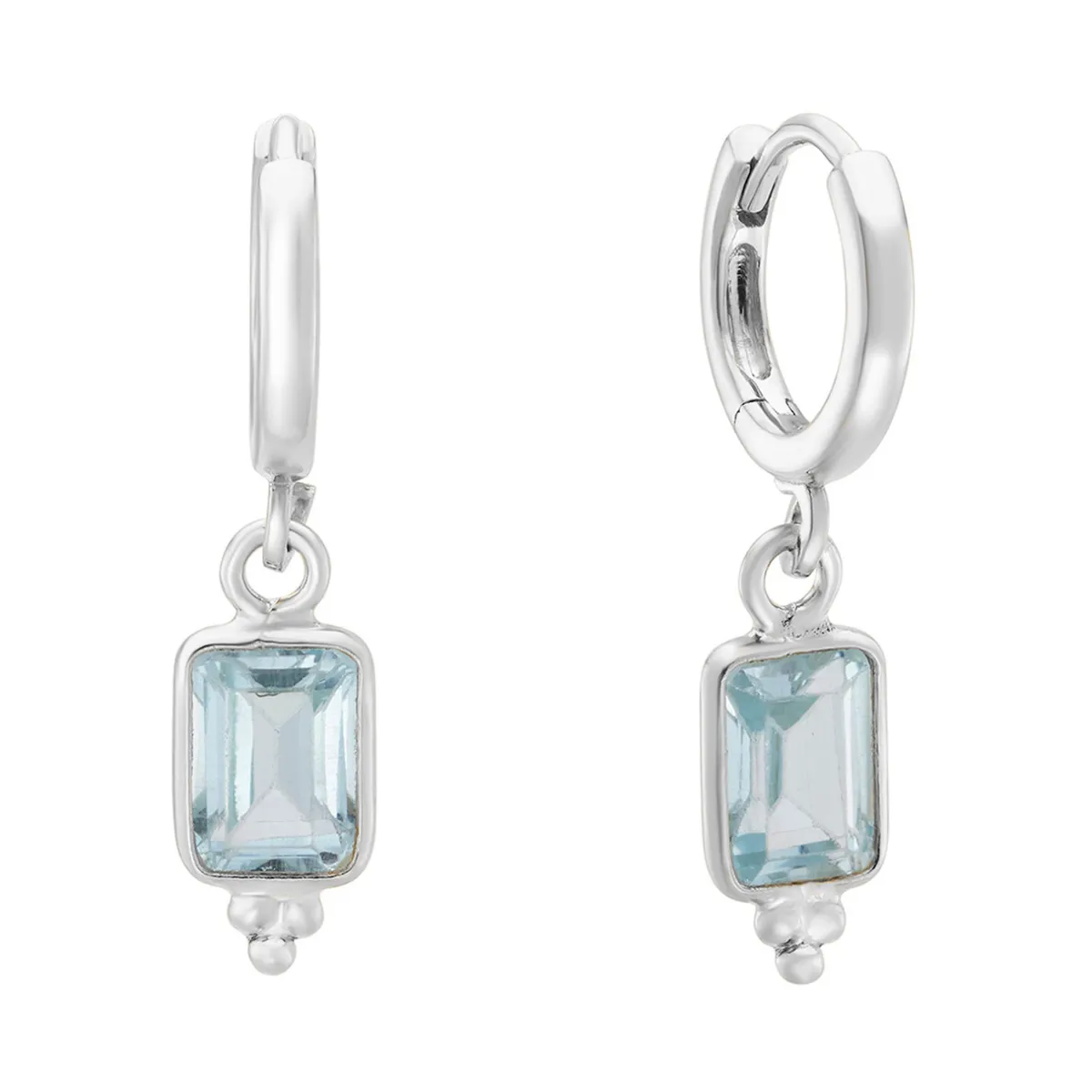 Tomfoolery Rectangular Triple Bead Blue Topaz Hoop Earrings New