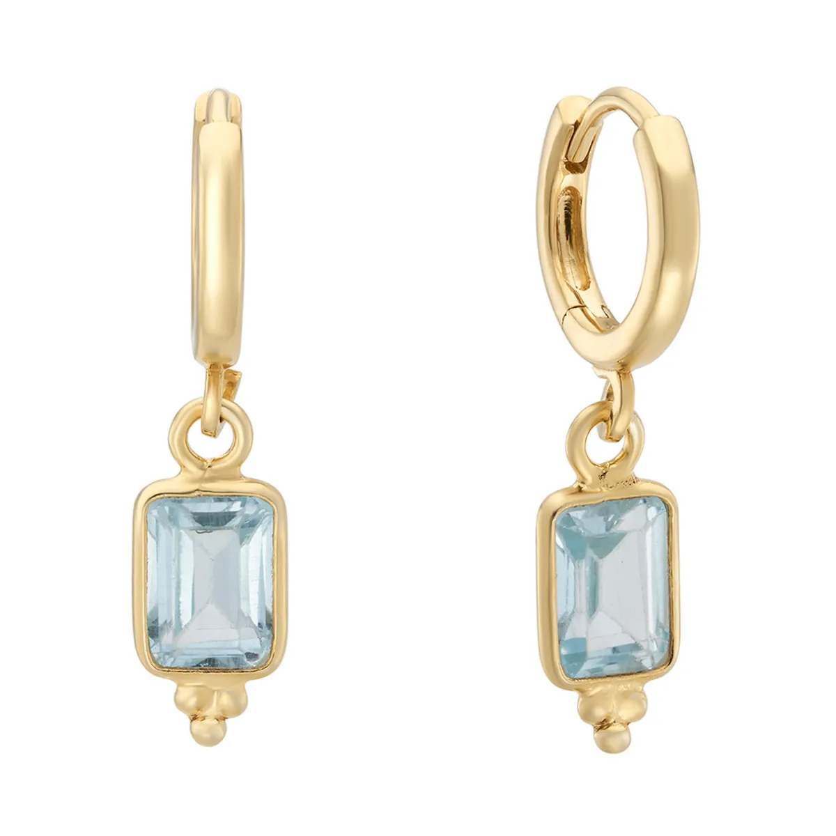 Tomfoolery Rectangular Triple Bead Blue Topaz Hoop Earrings New