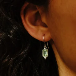 Tomfoolery Rectangular Triple Bead Green Amethyst Drop Earrings Hot