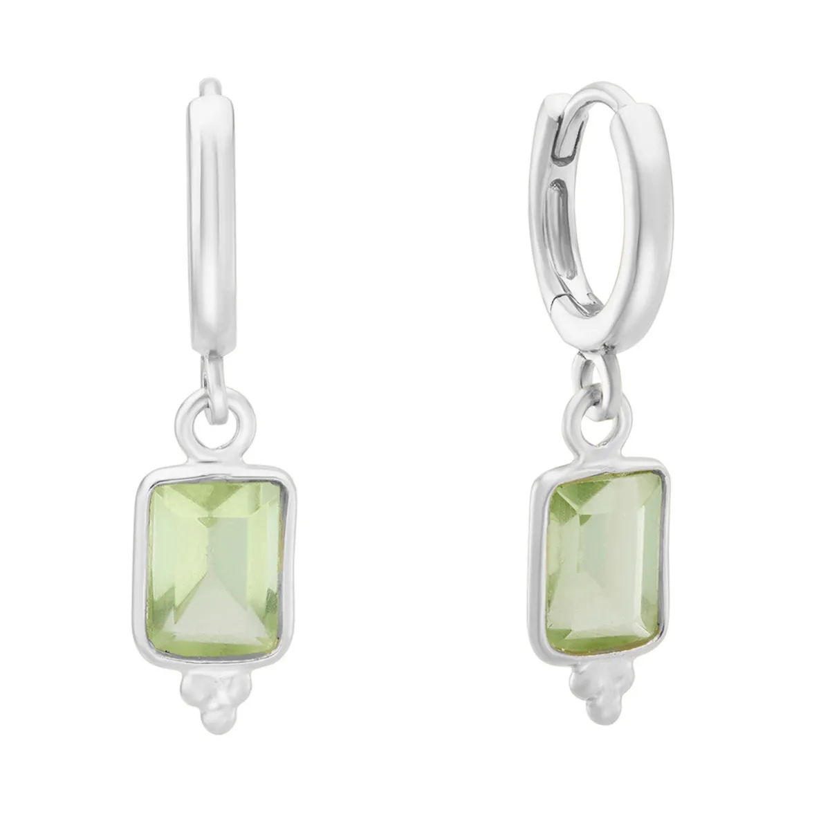 Tomfoolery Rectangular Triple Bead Green Amethyst Hoop Earrings Clearance