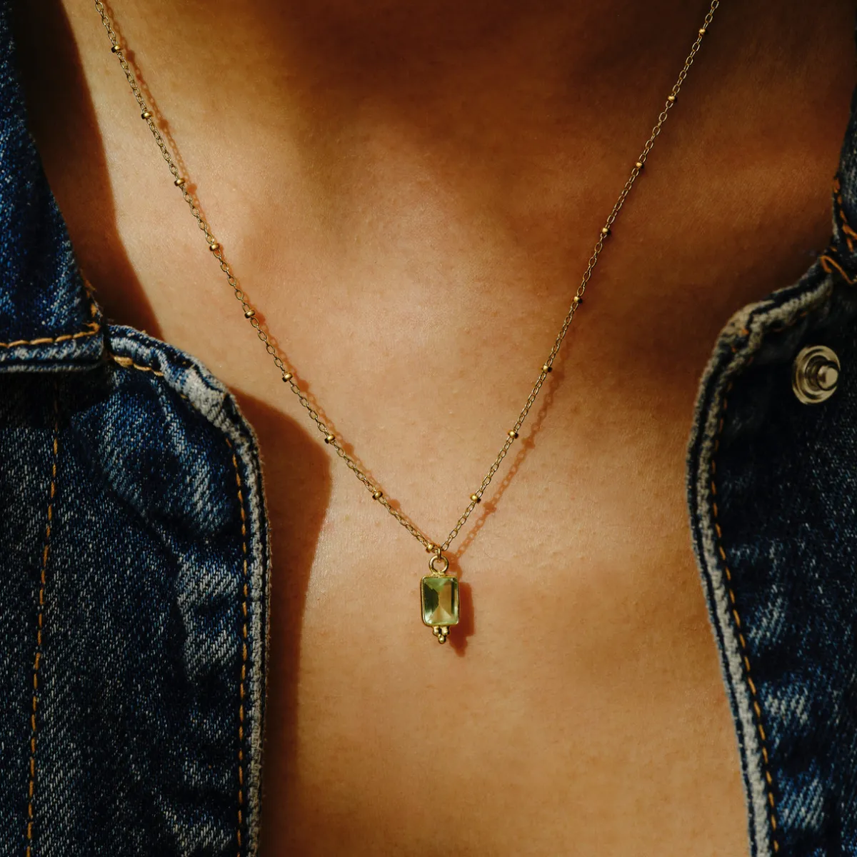 Tomfoolery Rectangular Triple Bead Green Amethyst Pendant Hot