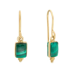 Tomfoolery Rectangular Triple Bead Malachite Drop Earrings New