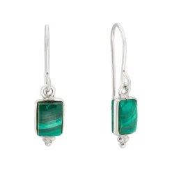 Tomfoolery Rectangular Triple Bead Malachite Drop Earrings New