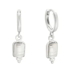 Tomfoolery Rectangular Triple Bead Pearl Hoop Earrings Hot