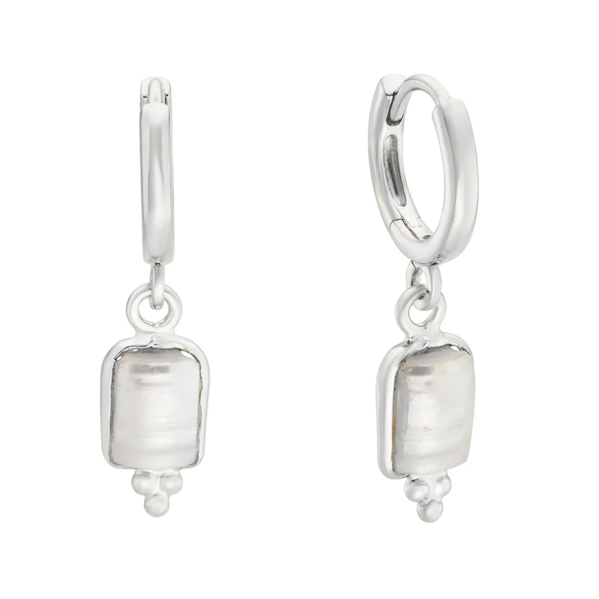 Tomfoolery Rectangular Triple Bead Pearl Hoop Earrings Hot