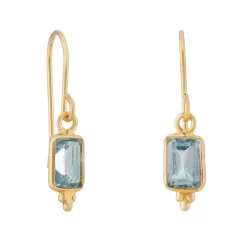Tomfoolery Rectangular Triple Bead Sky Blue Topaz Drop Earrings Discount