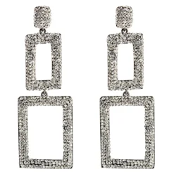 Tomfoolery Rectangular Triple Drop Crystal Earrings Hot