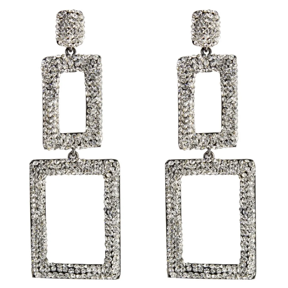 Tomfoolery Rectangular Triple Drop Crystal Earrings Hot