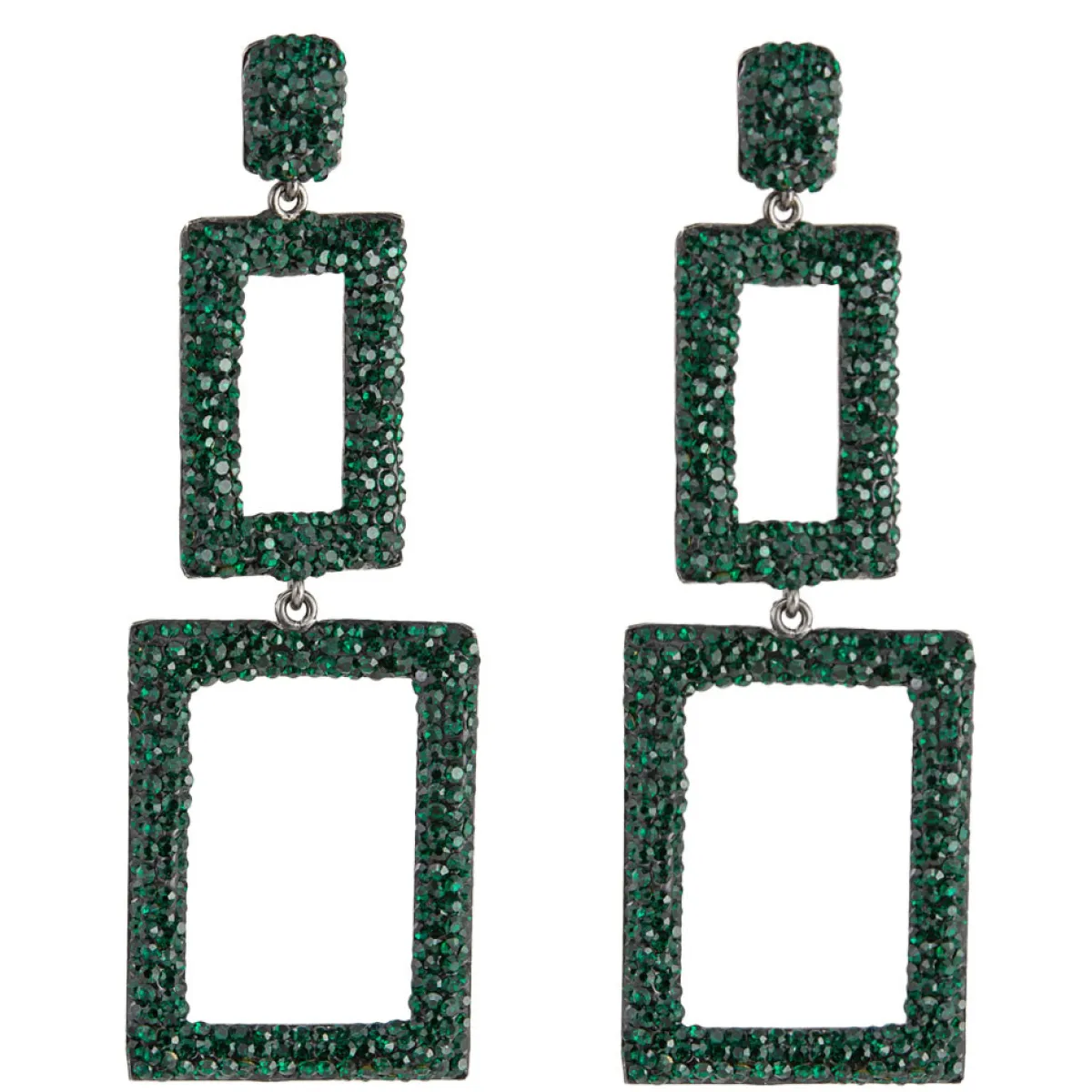 Tomfoolery Rectangular Triple Drop Crystal Earrings Hot
