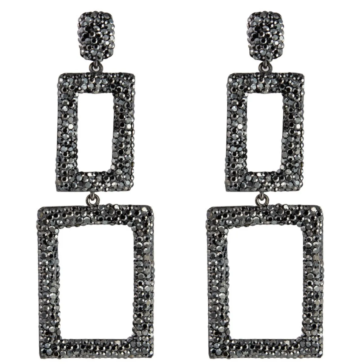 Tomfoolery Rectangular Triple Drop Crystal Earrings Hot