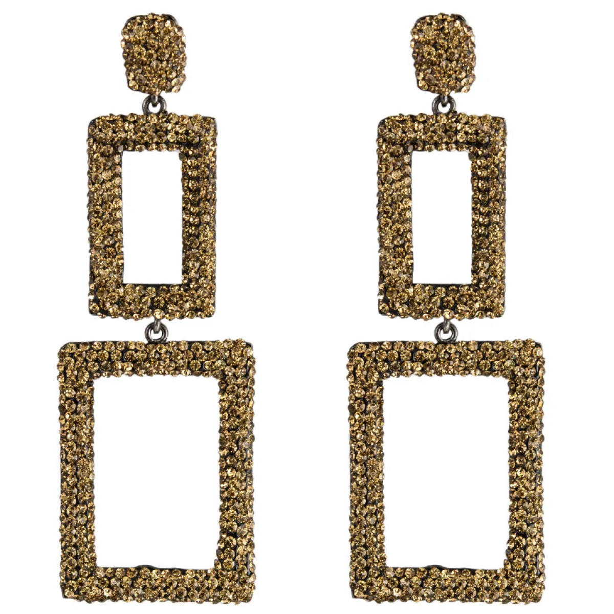 Tomfoolery Rectangular Triple Drop Crystal Earrings Hot