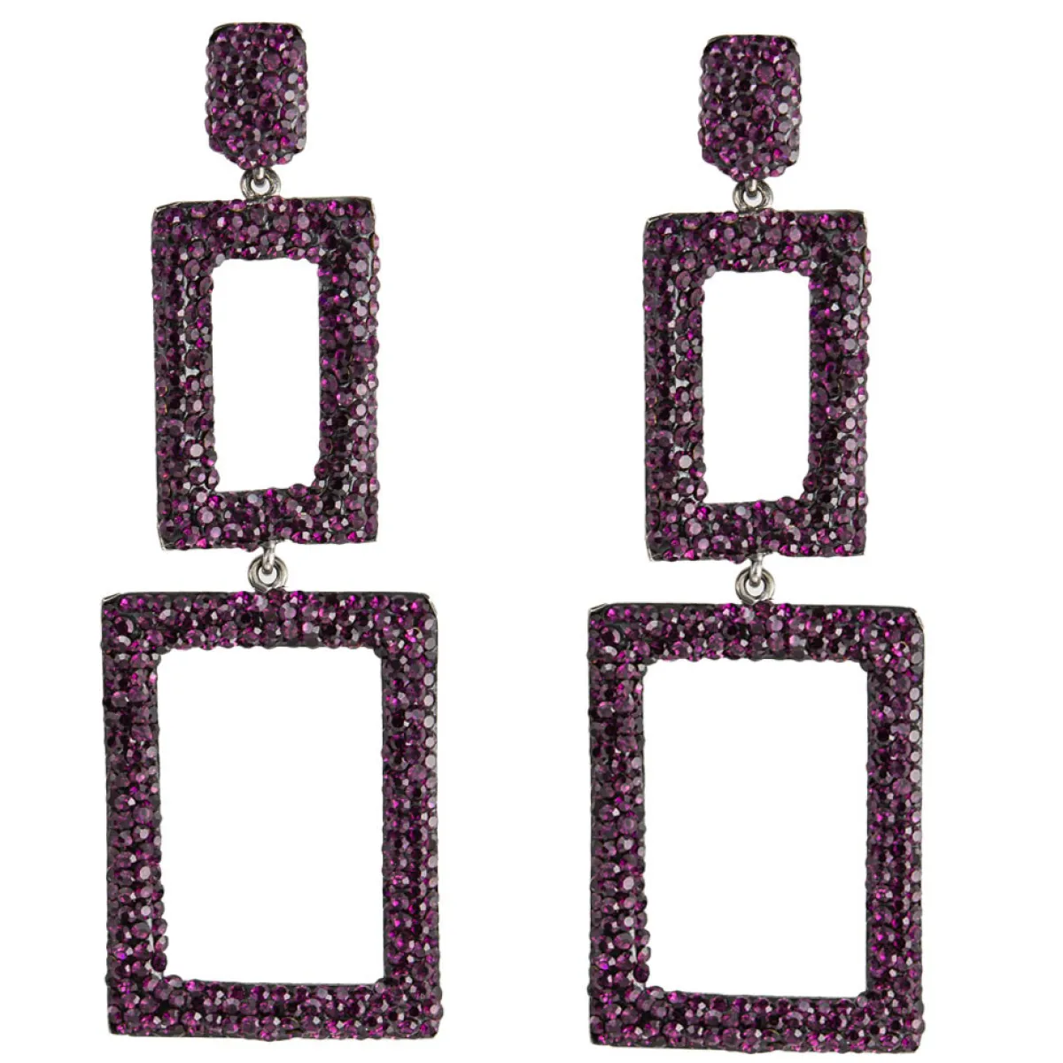 Tomfoolery Rectangular Triple Drop Crystal Earrings Hot