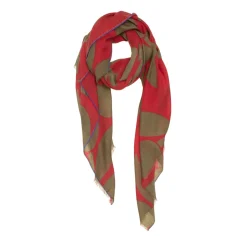 Tomfoolery Red and Green Olive Leaf Scarf Hot