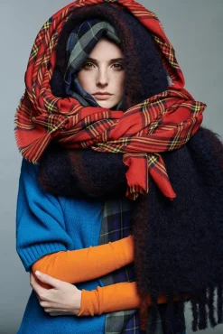 Tomfoolery Red, Blue and Yellow Highland Check Scarf Outlet
