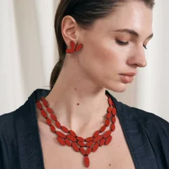 Tomfoolery Red Leather Leaves Earrings Clearance