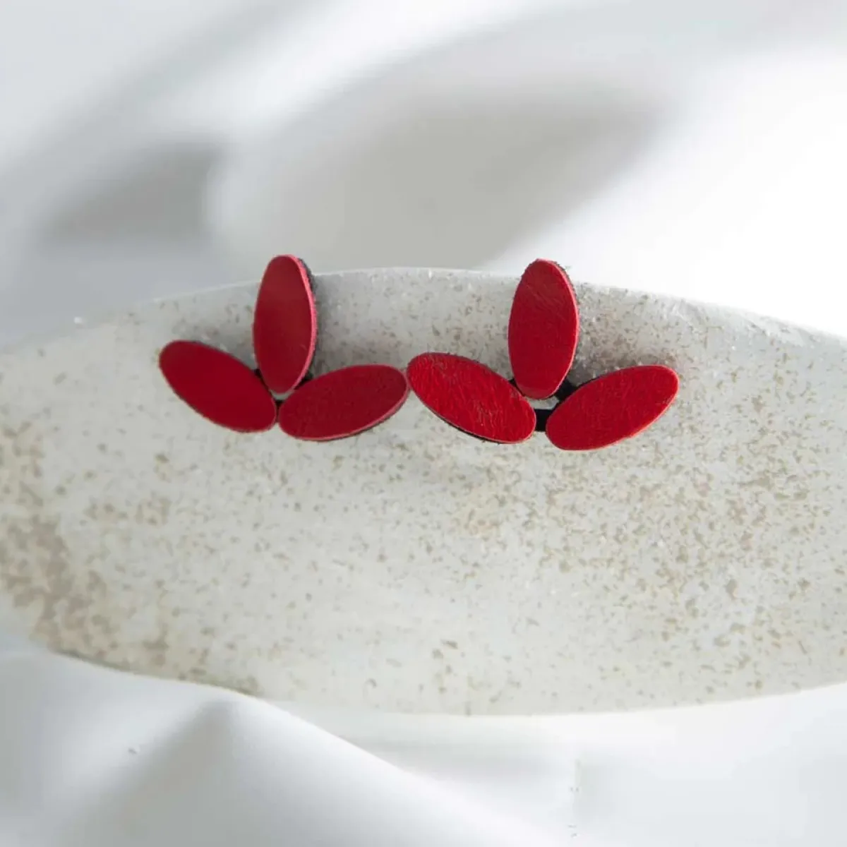 Tomfoolery Red Leather Leaves Earrings Clearance