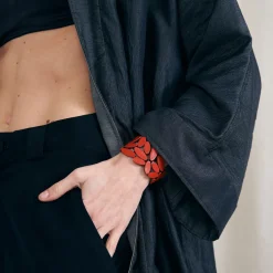 Tomfoolery Red Leather Leaves Statement Bracelet New