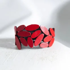 Tomfoolery Red Leather Leaves Statement Bracelet New