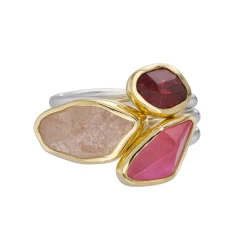 Tomfoolery Red, Pink Tourmaline & Morganite Triple Band Ring Best