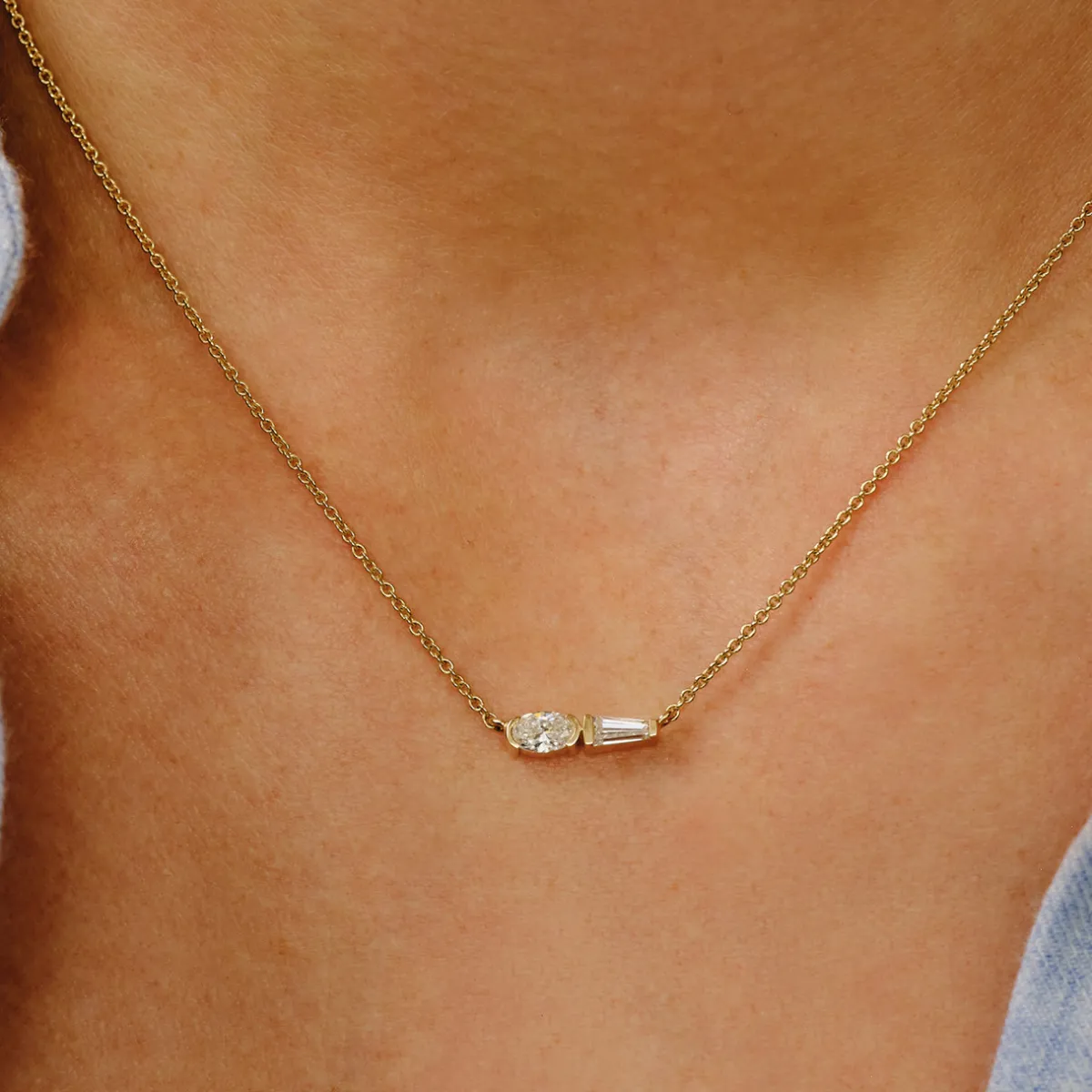 Tomfoolery Rene Oval & Tapered Baguette Midi Diamond Pendant Outlet